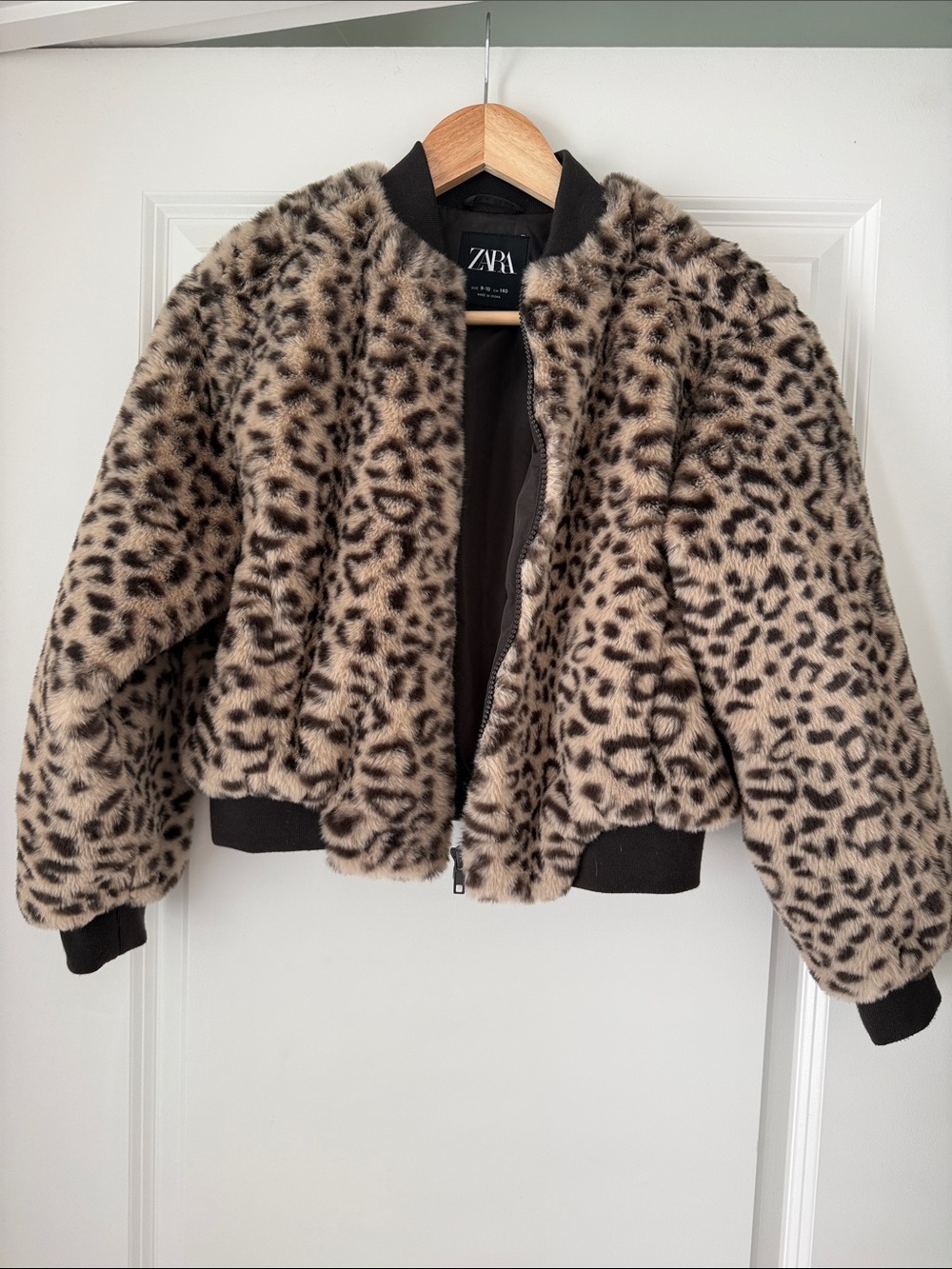 Zara Kids Faux Fur Leopard Bomber Jacket